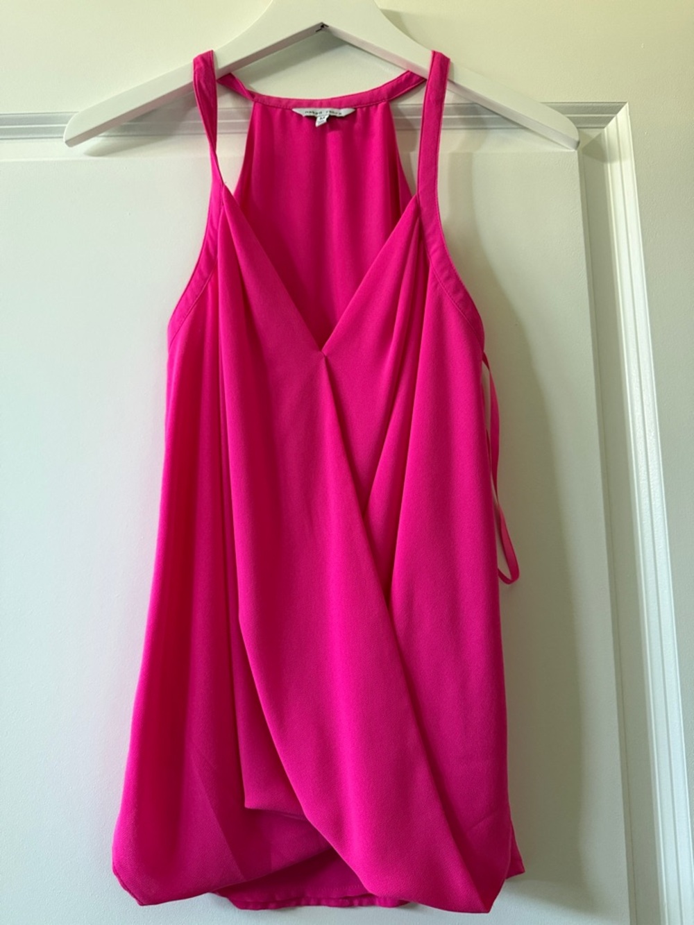 Bright Pink Draped V-Neck Sleeveless Top